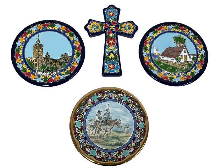 SPANISH TALAVERA CERAMIC WALL PLATES & CROSS 6" (1 of 12)