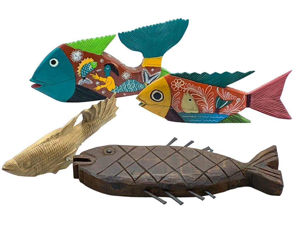VTG HAND CRAFTED DECORATIVE FISH SCULPTURES (4) (1 of 8)