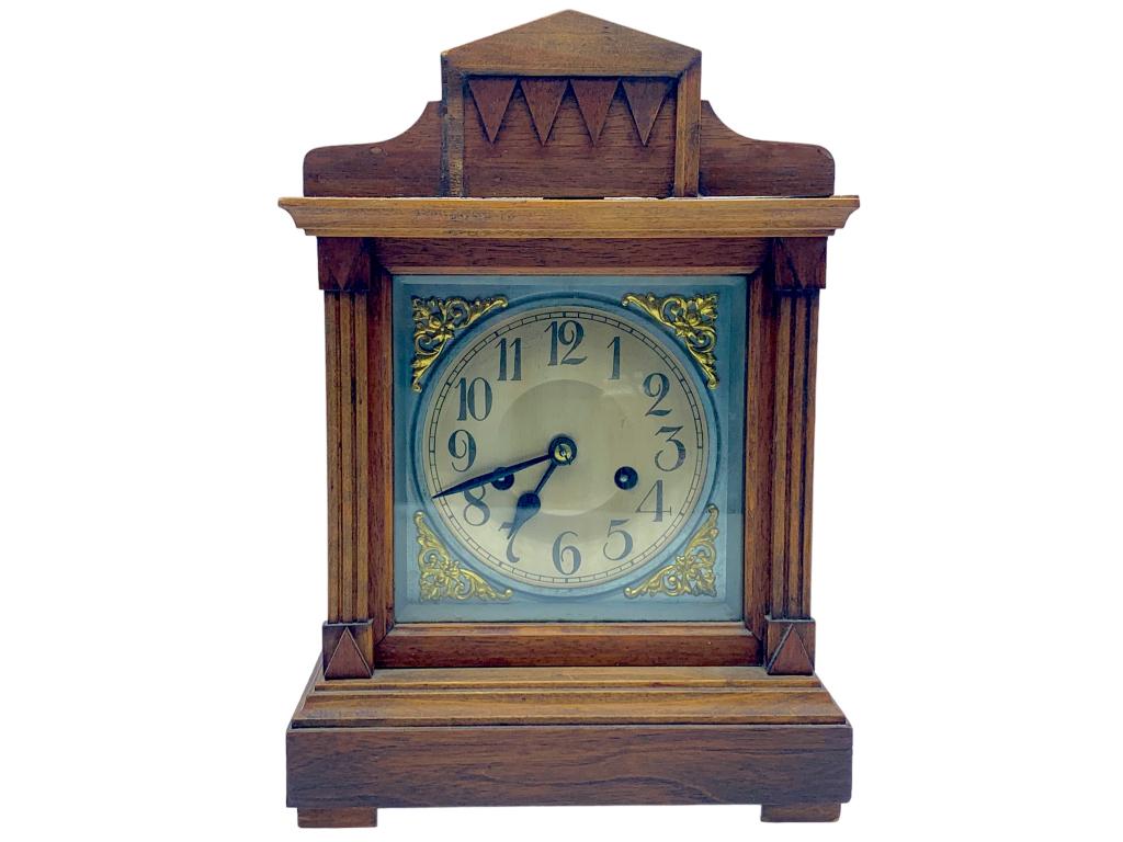VTG ART DECO STYLE WOOD MANTLE CLOCK 13.5" (1 of 11)