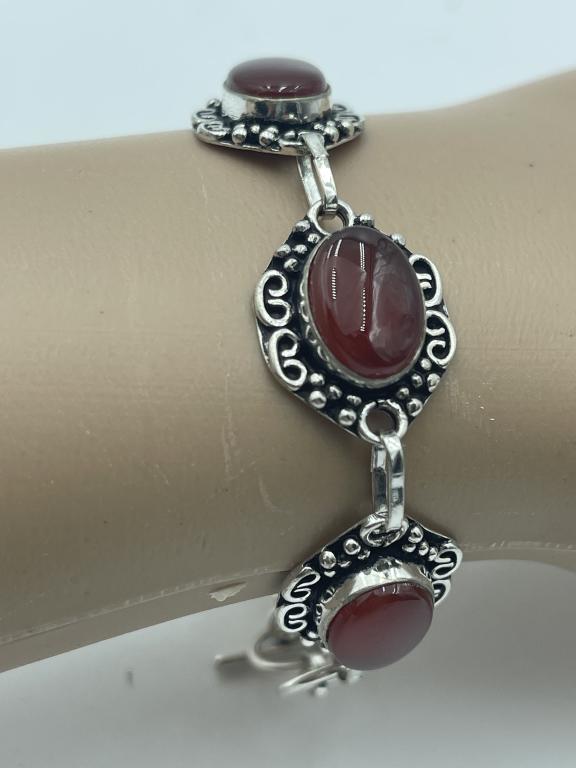 VTG JASPER AND STERLING SILVER BRACELET: VTG JASPER AND STERLING SILVER BRACELET -7 1/2""