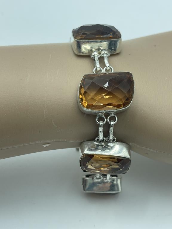VTG STERLING SILVER AND AMBER CRYSTAL BRACELET (1 of 3)