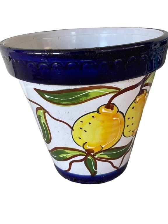 VINTAGE SPAIN MAJOLICA LEMON PLANTER 10": VINTAGE SPAIN MAJOLICA LEMON PLANTER | OUTDOOR GARDEN PLANTERS MID CENTURY MODERN-10"-GOOD PRE OWNED CONDITION-DP111122