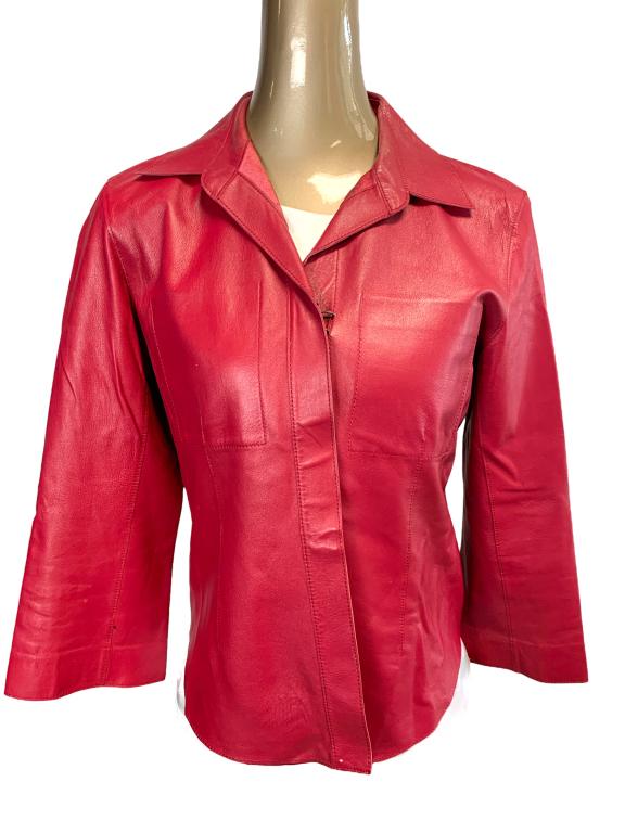 CLASSIC DKNY RED LEATHER JACKET SIZE 8 (1 of 3)