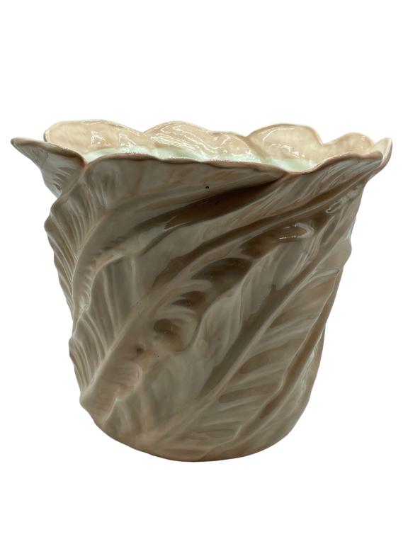 VINTAGE CERAMIC PINK LEAF PLANTER  12.5" (1 of 5)