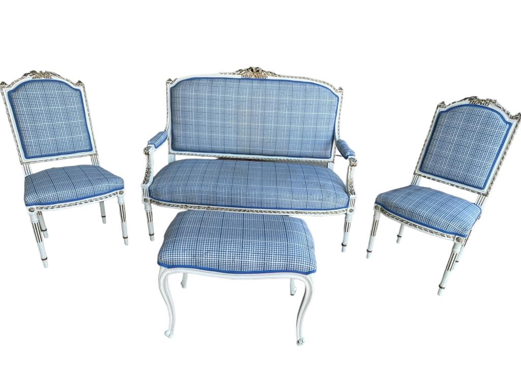 SWEDISH GUSTAVIAN SETTEE, CHAIRS W OTTOMAN (1 of 11)