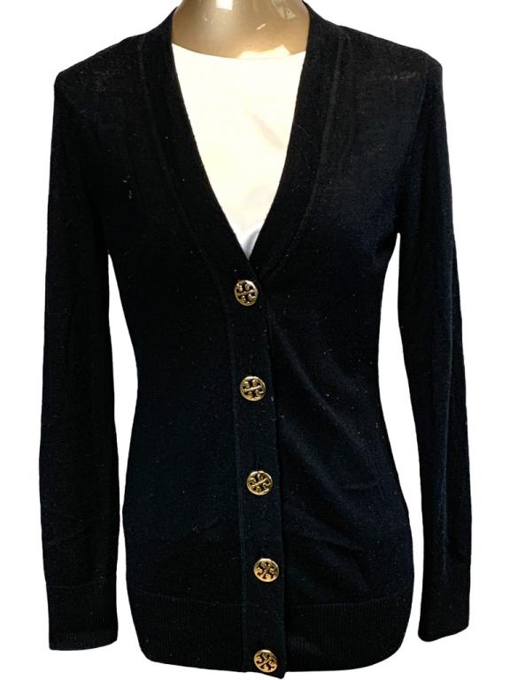 TORY BURCH BLACK WOOL CARDIGAN SWEATER SZ: M (1 of 3)