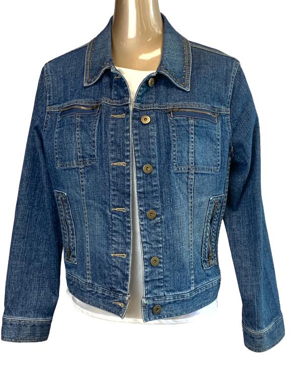 VTG LIZ CLAIBORNE STUDDED BLUE DENIM JACKET SIZE L (1 of 3)