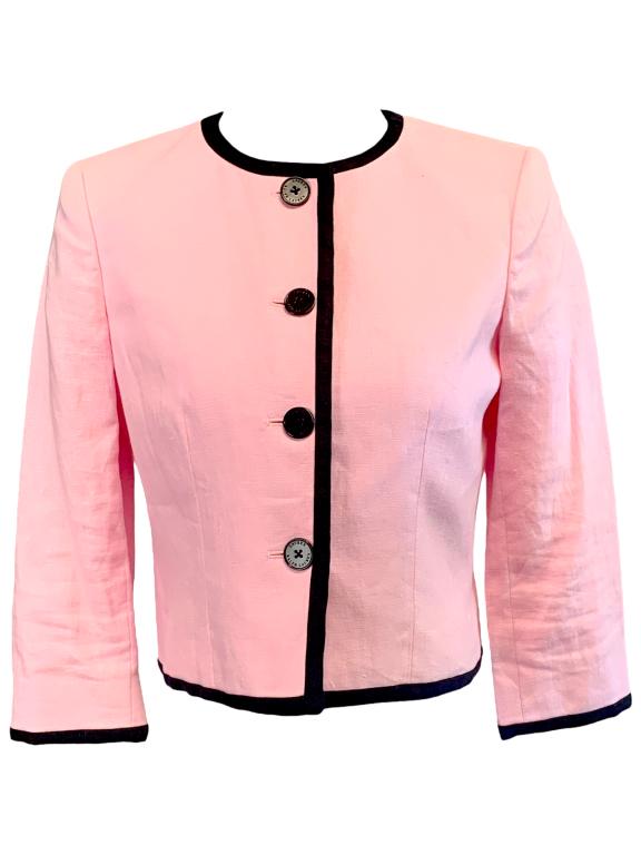 VTG RALPH LAUREN PINK & BLACK COLLARLESS JACKET (1 of 3)