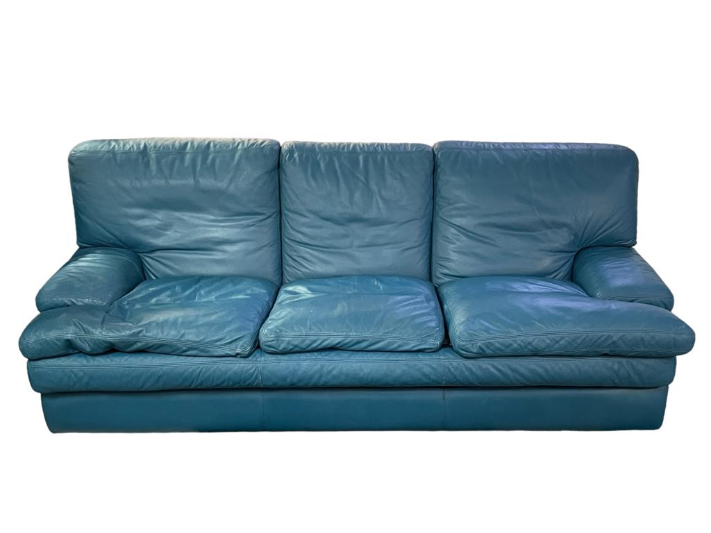 ROCHE BOBOIS POST MODERN BLUE LEATHER SOFA 81" (1 of 11)