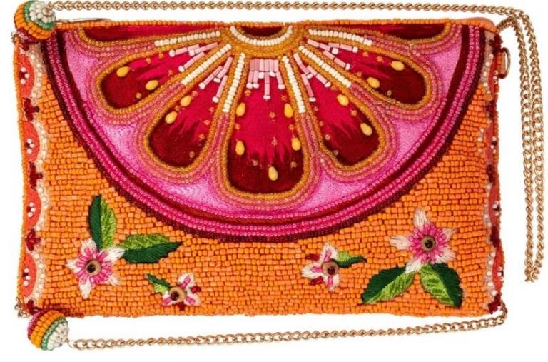 MARY FRANCES SUN SWEET CROSSBODY HANDBAG: Dimensions: 4.75 x 0.5 x 7.75"Strap Drop: 23"Features: Top compartment, side zipper compartment, removable crossbody chain strap, fits cell phone