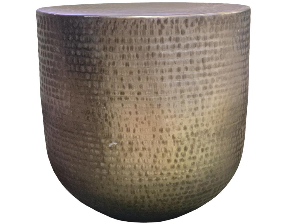 HAMMERED ALUMINIUM DRUM SIDE TABLE 19" (1 of 2)