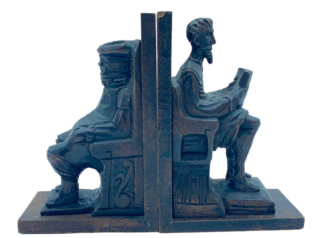 VTG MAN OF LAMANCHA HAND CARVED BOOKENDS: VTG MAN OF LAMANCHA HAND CARVED BOOKENDS -HAND CARVED WOODEN BOOKENDS-HOME STUDY BOOKSHELF DECORJR BTQ 02/28