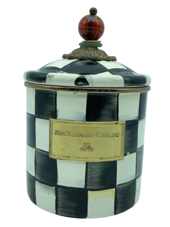 MACKENZIE CHILDS COURTLY CHECK ENAMEL CANISTER 8" (1 of 6)
