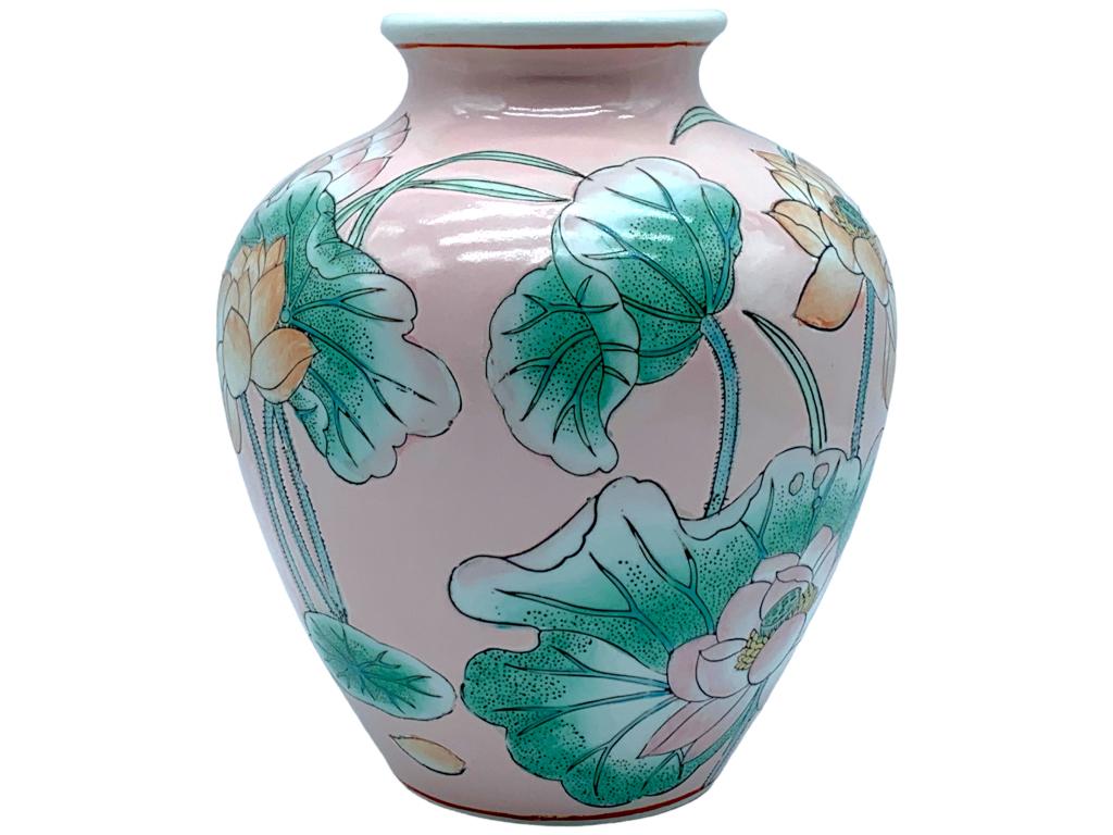 VTG CHINESE HAND PAINTED LOTUS VASE 8.5: -VTG CHINESE HAND PAINTED LOTUS VASE 8.5 -SIZE: 7.5" X 8.5"JR BTQ 03/06