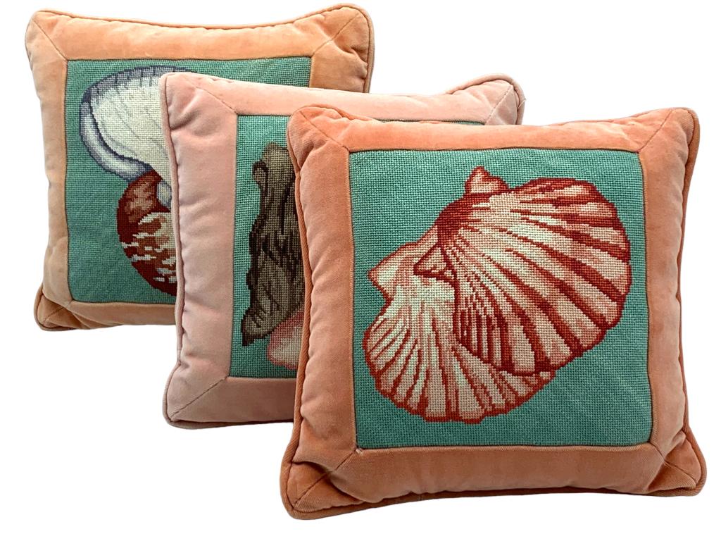 VTG CROSS STITCH SEA SHELL PILLOWS (3) (1 of 5)