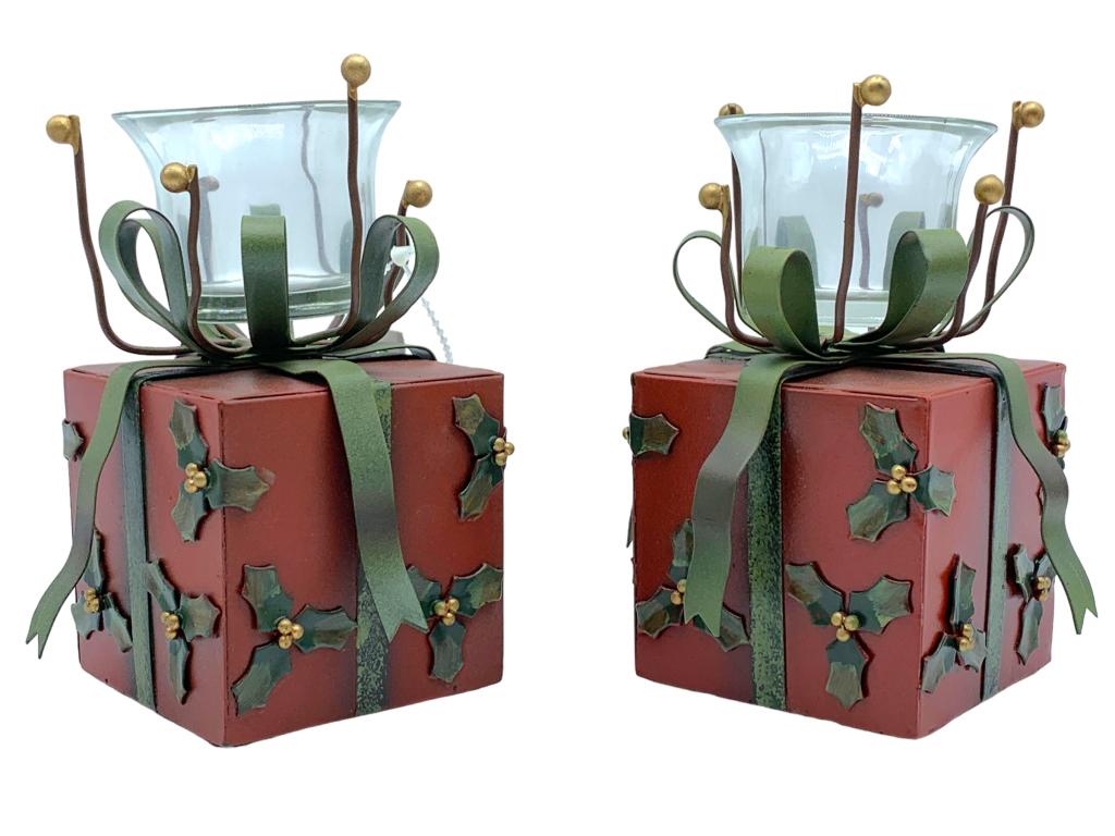 ORNATE HOLIDAY GIFT BOX CANDLE HOLDERS (2) (1 of 5)