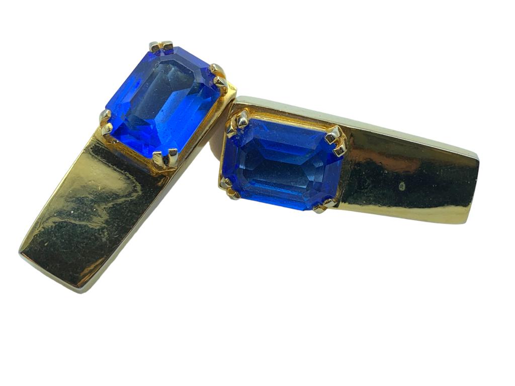 VTG COSTUME EARRINGS ROYAL BLUE & GOLD (1 of 3)