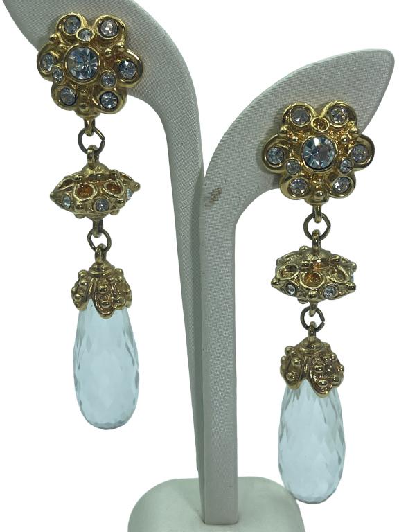 ELEGANT SIGNED CRYSTAL DROP CLIP  EARRINGS (1 of 3)