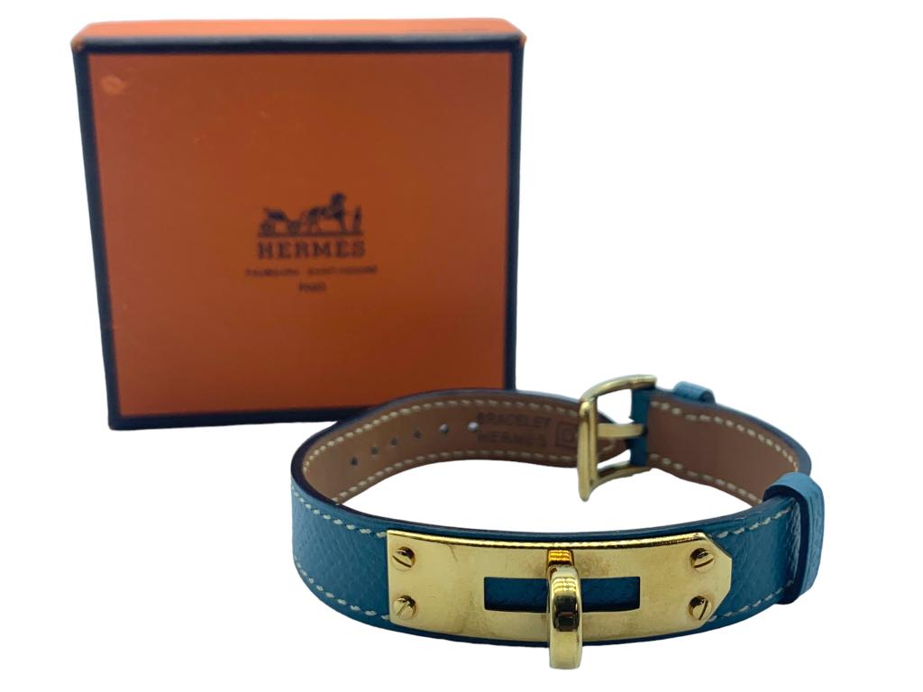 HERMES KELLY BLUE CALF LEATHER WATCH BRACELET (1 of 2)
