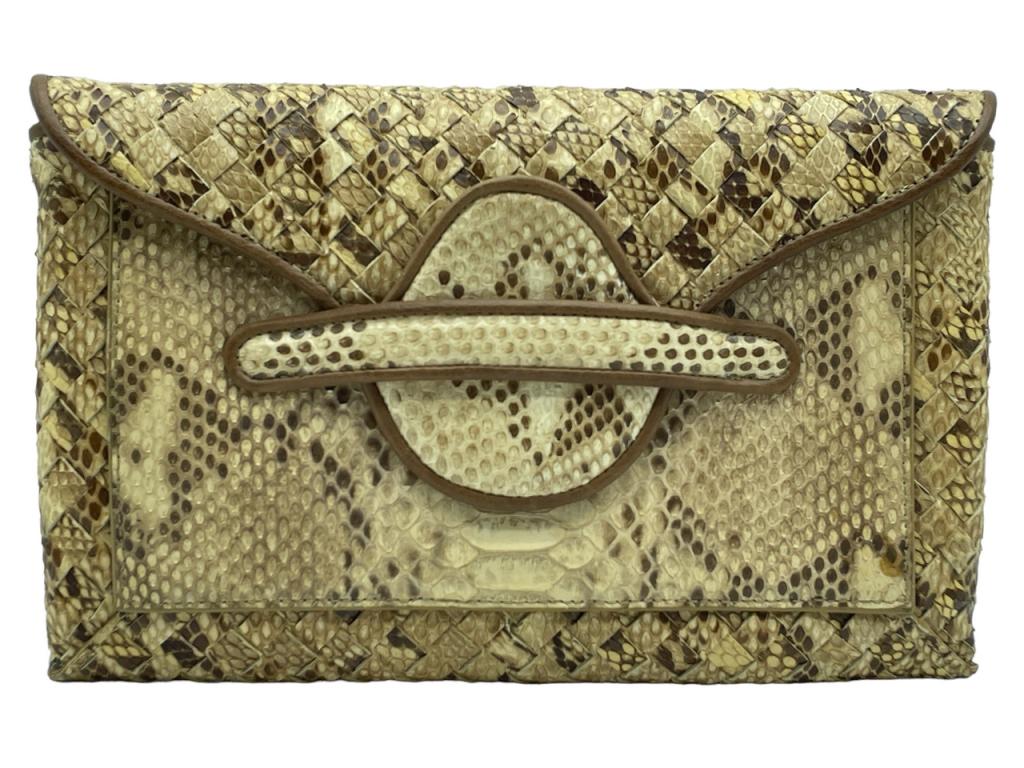 BOTTEGA VENETA CREAM PYTHON  FLAP CLUTCH PURSE (1 of 6)