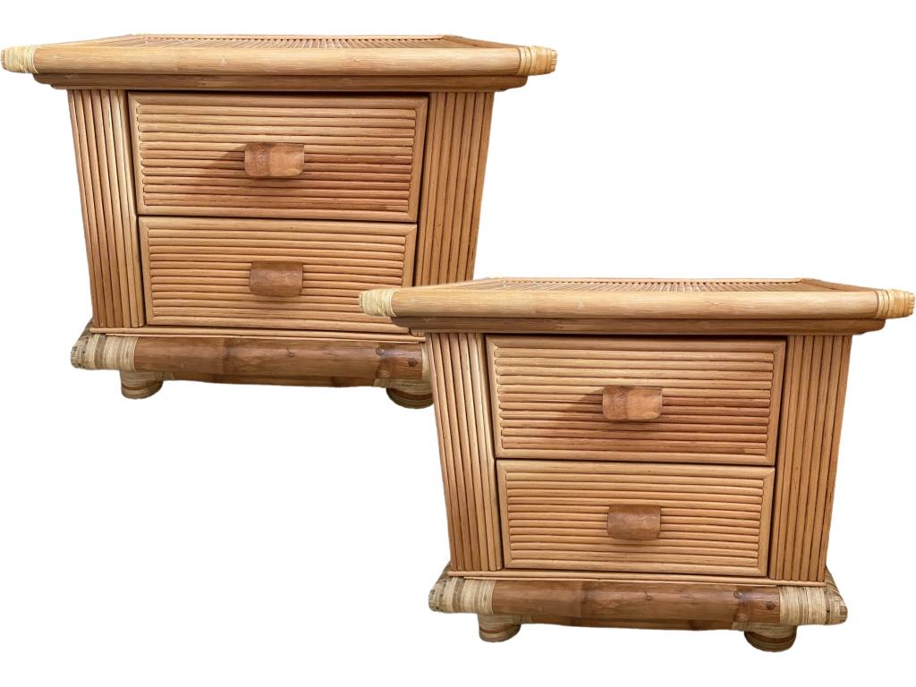 MID MOD BAMBOO RATTAN NIGHT STAND CABINETS 22.5" (1 of 11)