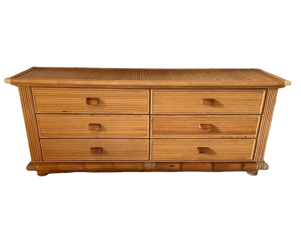 MID MOD BAMBOO RATTAN REED BEDROOM DRESSER 74" (1 of 8)