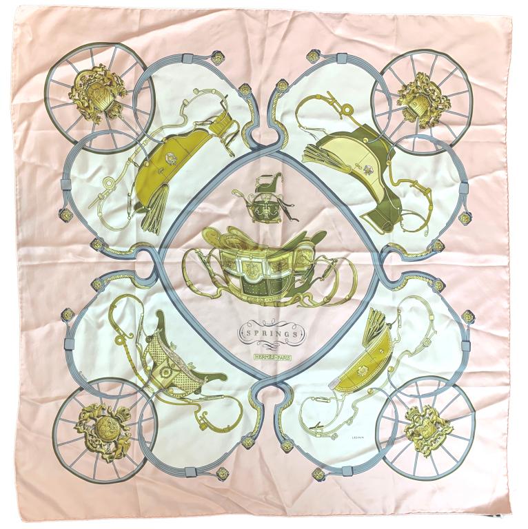 HERMES PHILLIPE LEDOUX SPRING SILK CARRE SCARF: HERMES PHILLIPE LEDOUX SPRING SILK CARRE SCARF- LIGHT PINK SILK- R-2- AAT8965-VERY GOOD CONDITION35" X 35"