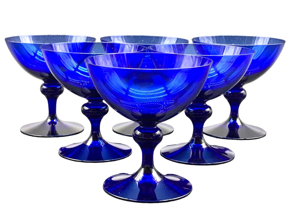6 HAND BLOWN COBALT BLUE CHAMPAGNE/SHERBERT CUPS (1 of 3)