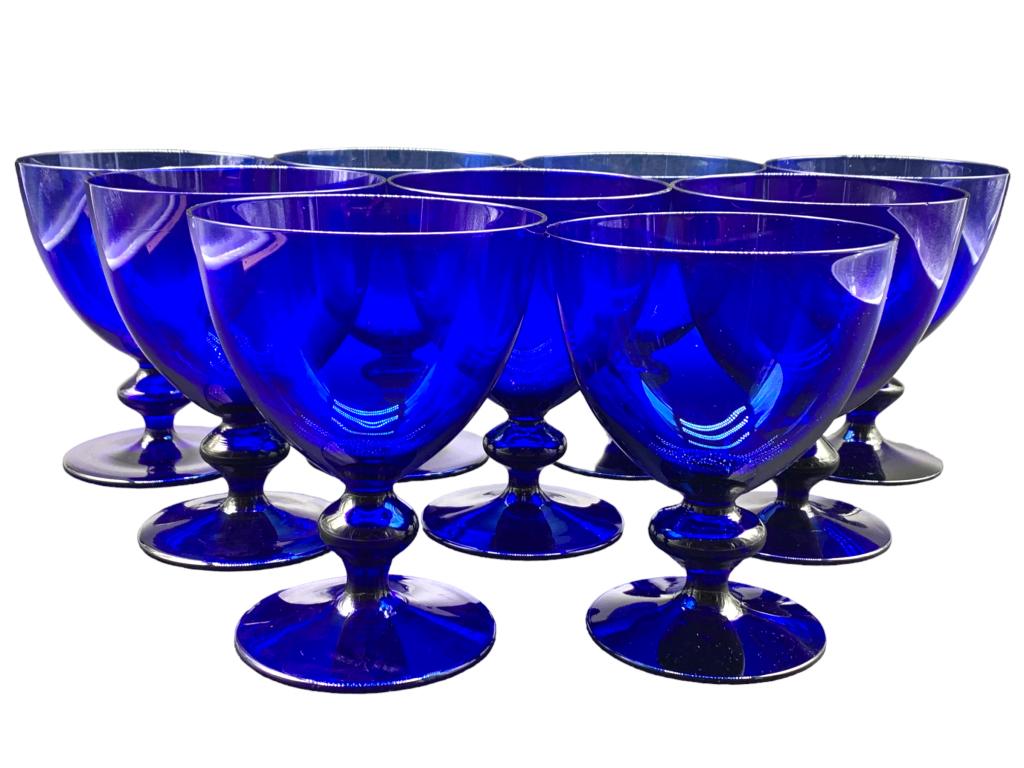 9 HAND BLOWN COBALT BLUE CHAMPAGNE/SHERBERT CUPS (1 of 4)