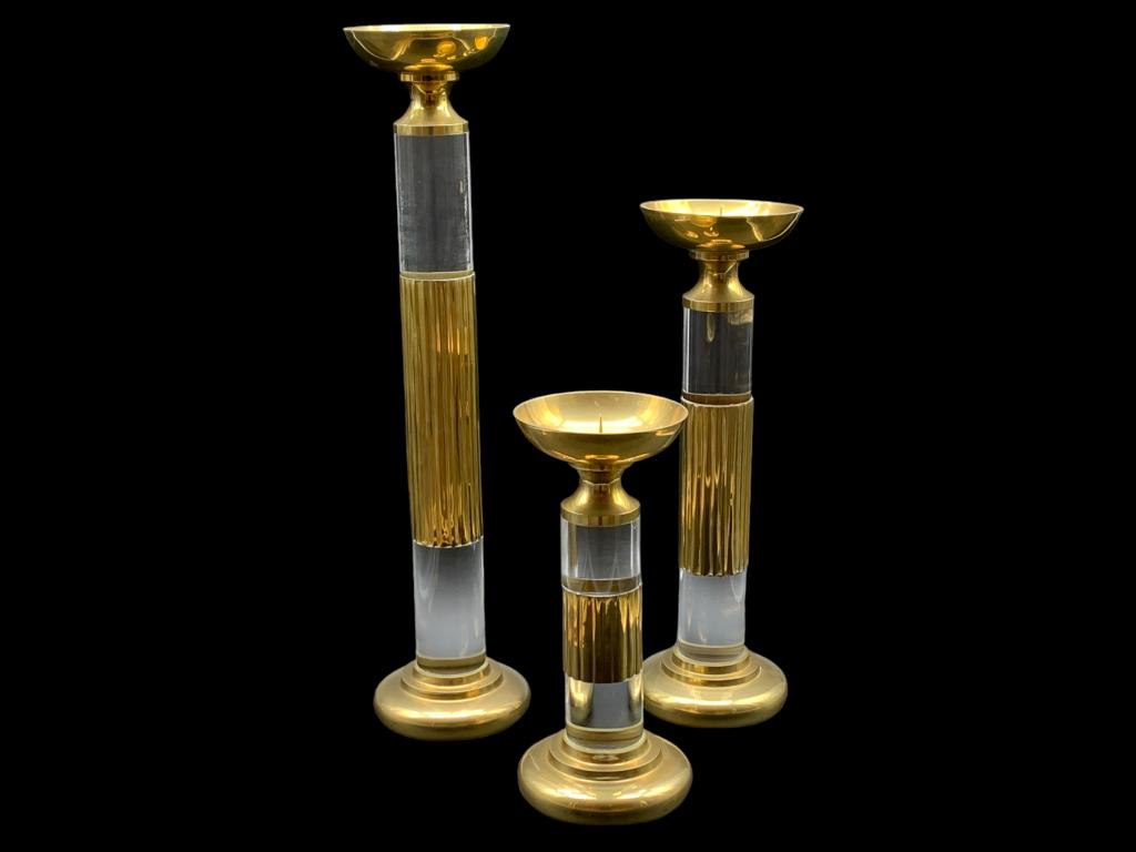 FLUTED BRASS & LUCITE CANDLESTICKS DOLBI CASHIER (1 of 7)