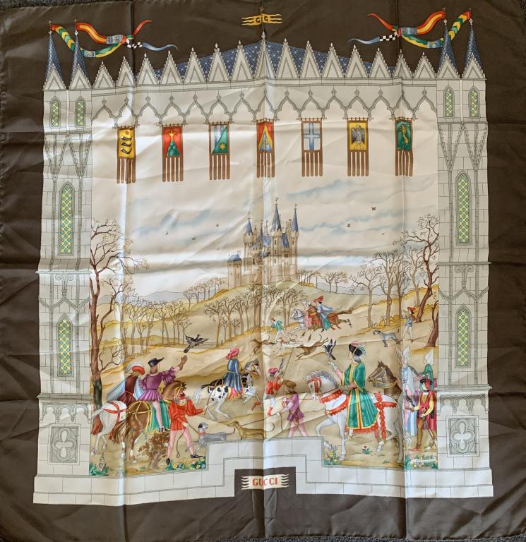 GUCCI HUNT SCENE SILK SCARF 36": -GUCCI HUNT SCENE SILK SCARF BY VITTORIO ACCORNERO -SIZE: 36" X 36"JR BTQ 03/21