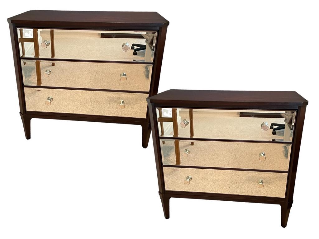 ETHAN ALLEN  BLACK MIRRORED NIGHTSTANDS 35" PAIR (1 of 7)