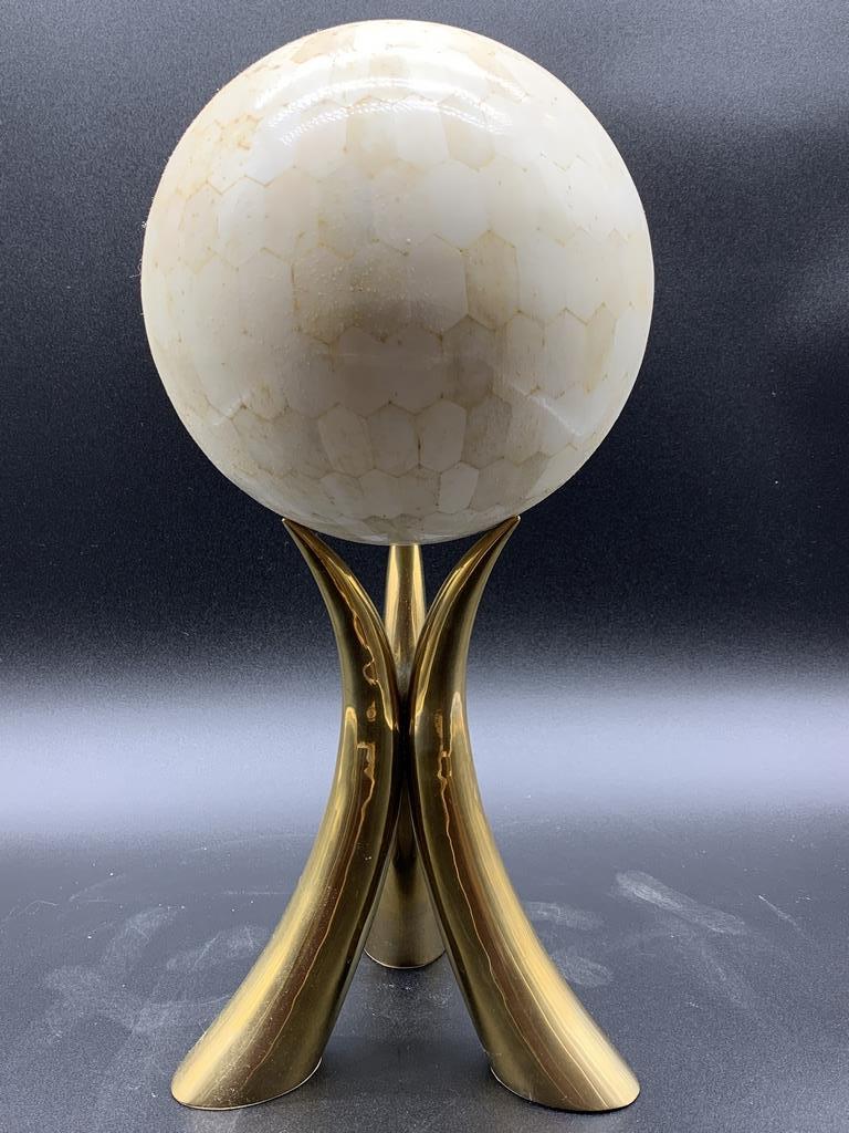 VTG MOTHER OF PEARL ORB ON BRASS STAND (1 of 4)