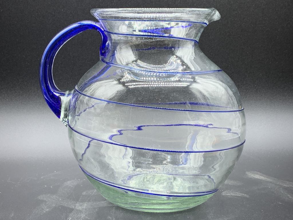 ART GLASS COBALT BLUE SWIRL RIGAREE LARGE PITCHER (1 of 4)