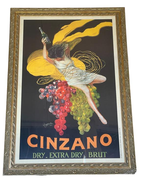 LARGE VINTAGE CINZANO POSTER FRAMED 61" (1 of 2)