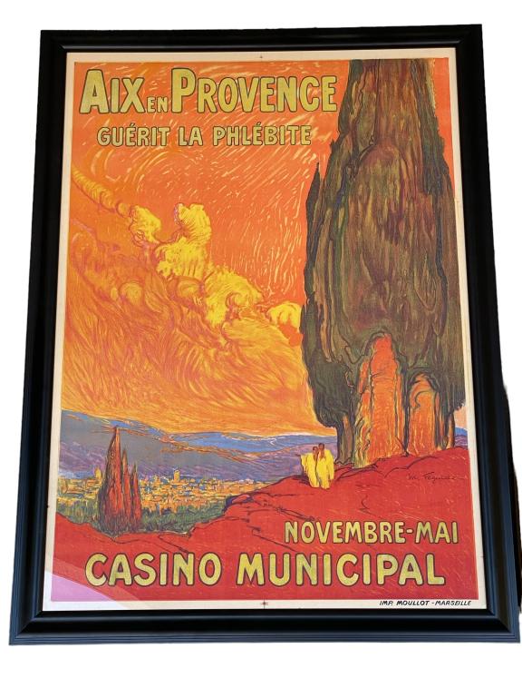 LARGE VINTAGE FRENCH TRAVEL POSTER FRAMED 61" (1 of 2)