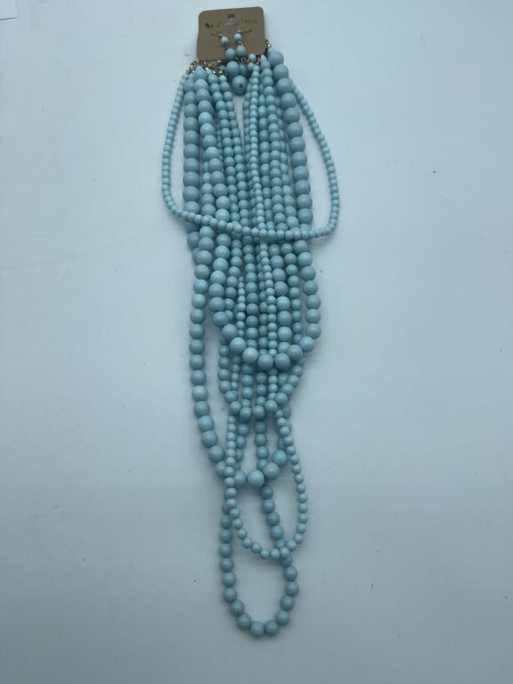 MULTI STRAND TURQUOISE BEADED NECKLACE/EARRINGS: -NEW WITH TAGS