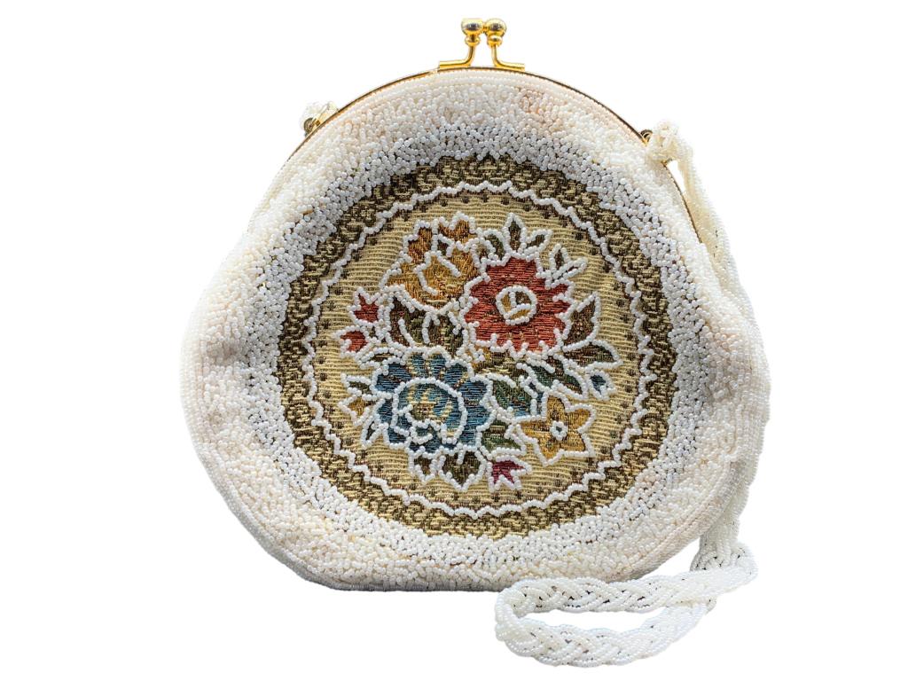 VTG VICTORIAN STYLE POINT BEAD KISSLOCK HANDBAG 8" (1 of 4)