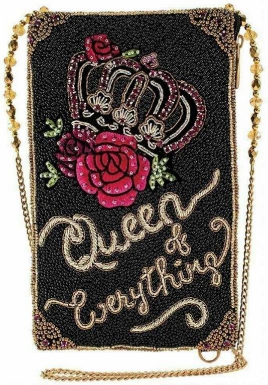 NEW MARY FRANCES QUEEN OF EVERYTHING CROSSBODY: STRAP LENGTH 49"-STRAP DROP 24"-REMOVABLE CROSSBODY CHAIN STRAP, TOP COMPARTMENT, SIDE ZIPPER, FITS CELL PHONE