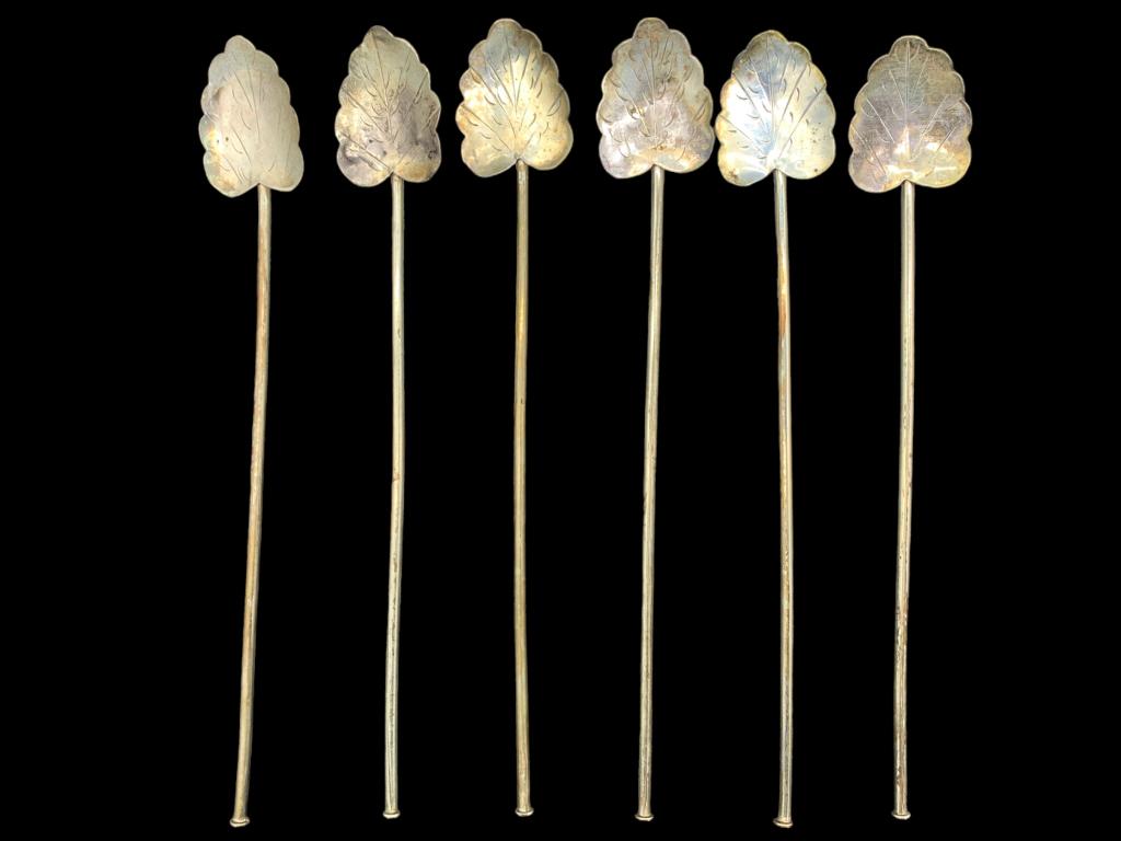 VTG STERLING SILVER LEAF SHAPED ICE TEA SPOONS 27g (1 of 4)