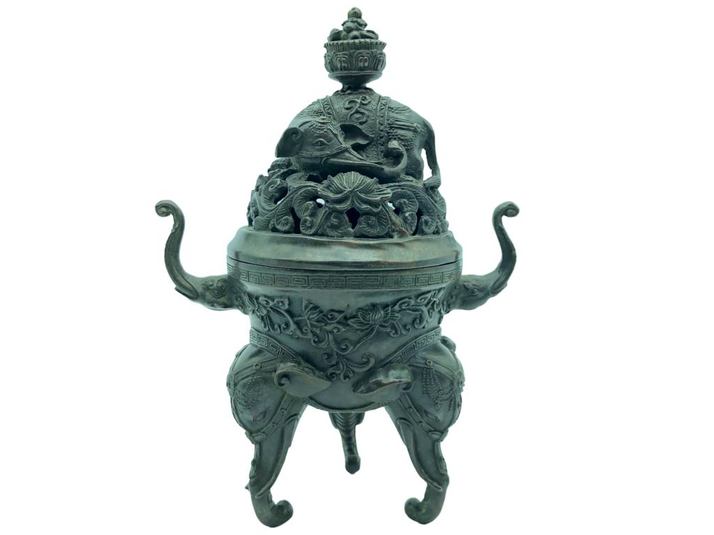 CHINESE CAST BRONZE ELEPHANT CENSER INCENSE BURNER (1 of 9)