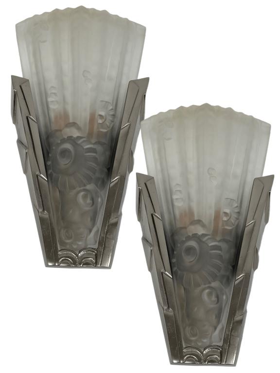 FRENCH ART DECO SKYSCRAPER WALL SCONCES 15" PAIR (1 of 5)