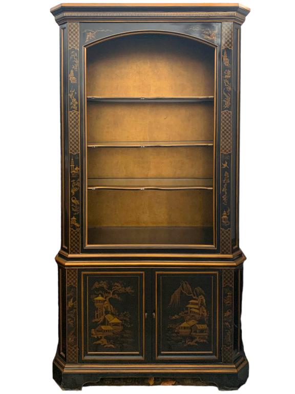 ASIAN DECORATED BLACK LACQUER DISPLAY CABINET 80" (1 of 6)