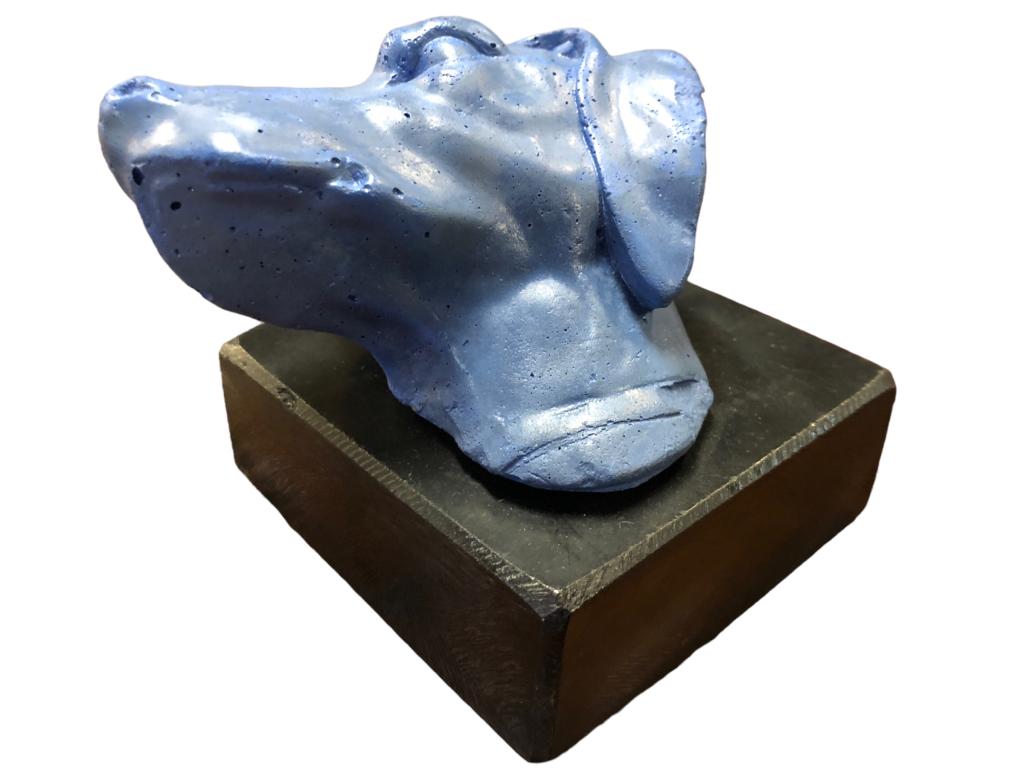 CONCRETE LABRADOR HEAD SCULPTURE ON STONE BASE 4" (1 of 4)