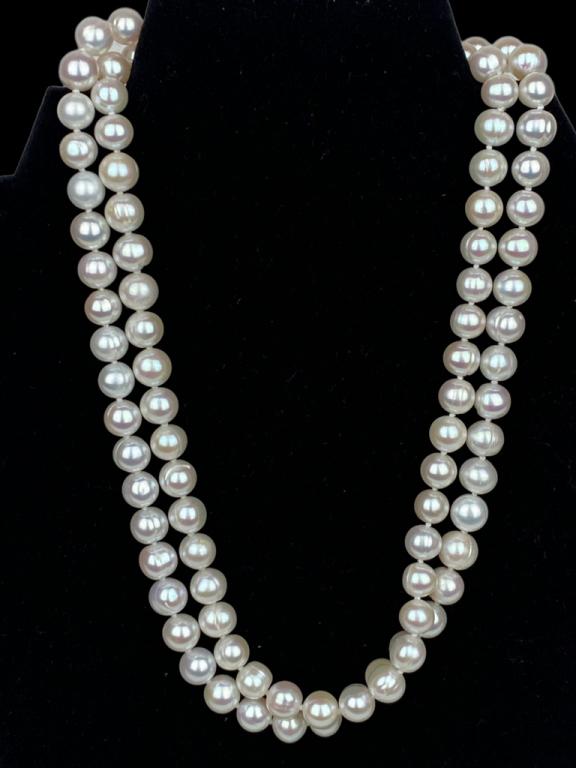 DOUBLE STRAND FRESHWATER PEARL NECKLACE RETAL $325: DOUBLE STRAND FRESHWATER PEARL NECKLACE RETAL $325-9MM-STERLING CLASP-RETAIL $325