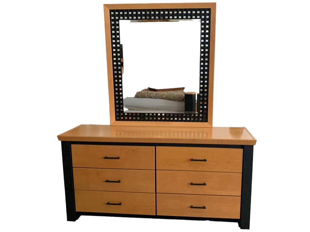 MILLENNIUM MAPLE WOOD DRESSER 69": -MILLENNIUM MAPLE WOOD DRESSER -VERY GOOD CONDITION -SIZE: 69" X 18.5" X 33.5" -MIRROR SIZE: 43" X 48" JR ANNEX 03/29