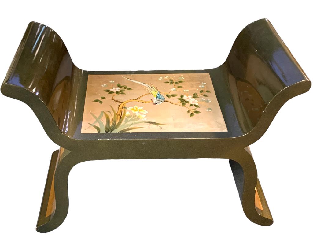 VTG CHINOISERIE STYLE GOLD LEAF LACQUERED BENCH (1 of 3)