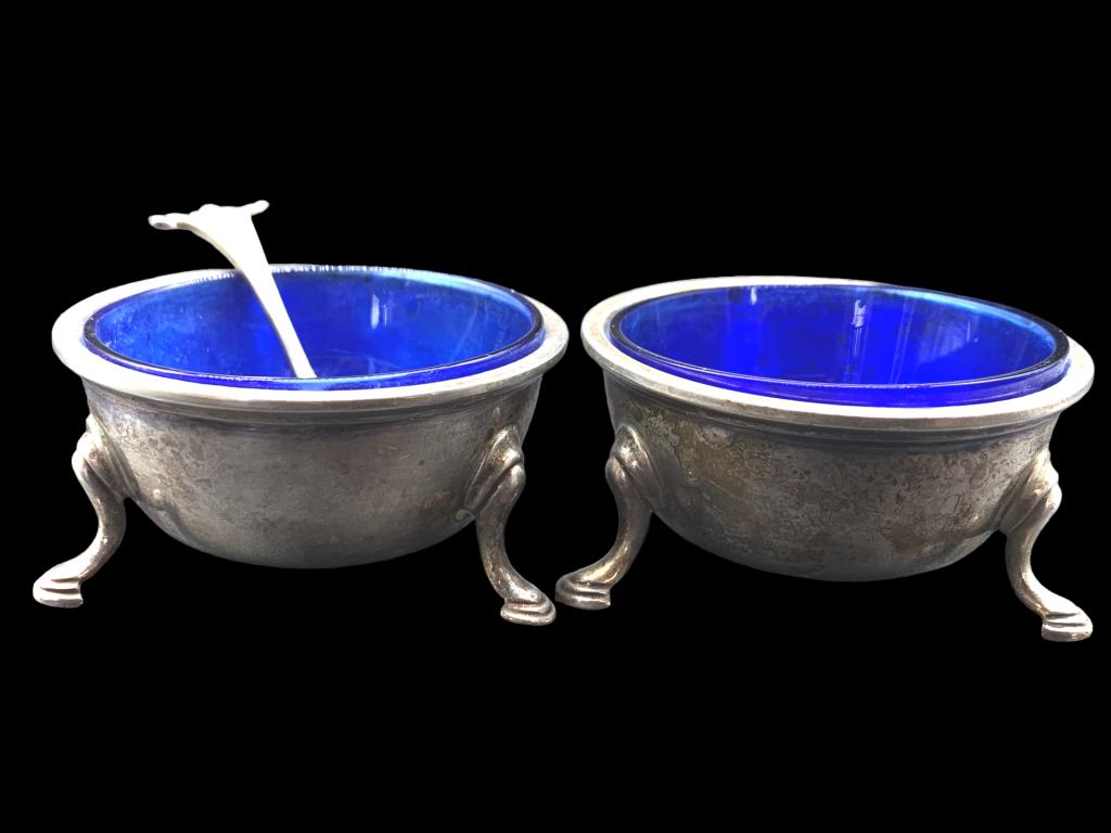 CARTIER STERLING COBALT BLUE SALT DISHES (2) 117g (1 of 8)