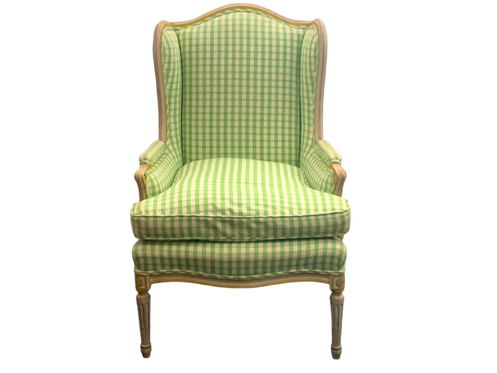 VTG PLAID UPHOLSTERED WING BACK ARM CHAIR 43" (1 of 4)