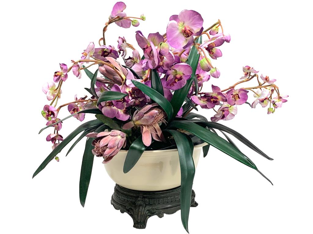 DECORATIVE ORCHID IN CERAMIC PLATER WITH STAND 19" (1 of 5)